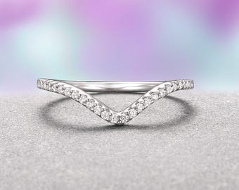 Chevron Wedding Band in 925 Sterling Silver- Curved Stacking Ring