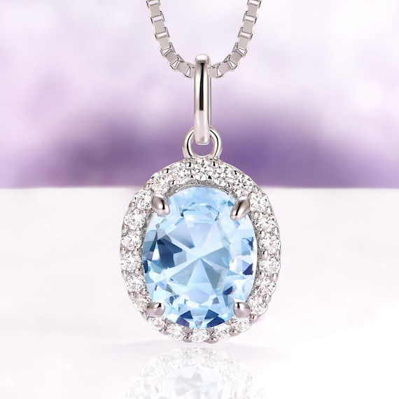 Pendentif Aigue-Marine 3 Carats Ovale Bleu – Argent Sterling Bijou Indien Fait Main – Pierre De Naissance Cadeau