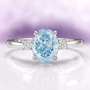 Oval Aquamarine Engagement Ring in 925 Sterling Silver- 3 Stone Unique Minimalist Promise Ring- March Birthstone- Anniversary Gift for Her