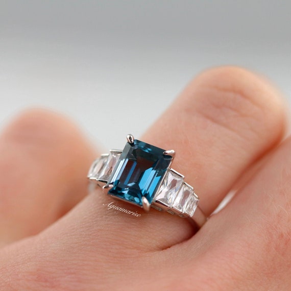 Small Stackable London Blue Topaz Ring Rhodium on Sterling Silver Small Stackable London Blue Topaz Ring Rhodium on Sterling Silver