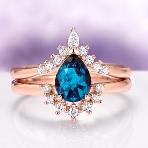 Natural London Blue Topaz Ring Set in 14K Rose Gold Vermeil- Teardrop Unique Engagement Ring- Promise Ring November Birthstone- Gift For Her