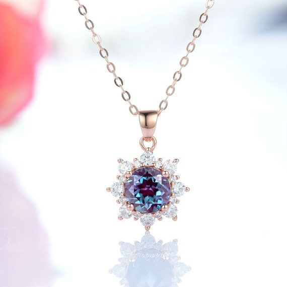 Snowflake Alexandrite Necklace 14K Rose Gold Vermeil Necklace
