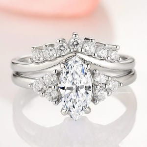 Natural White Sapphire Ring Set- 925 Sterling Silver Diamond Engagement Rings For Woman- Bridal Ring Set September Birthstone- Gift For Her