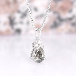 Galaxy Raw Salt & Pepper Diamond Necklace For Women 925 Sterling Silver Teardrop Herkimer Diamond Unique Jewelry Anniversary Gift For Her image 2