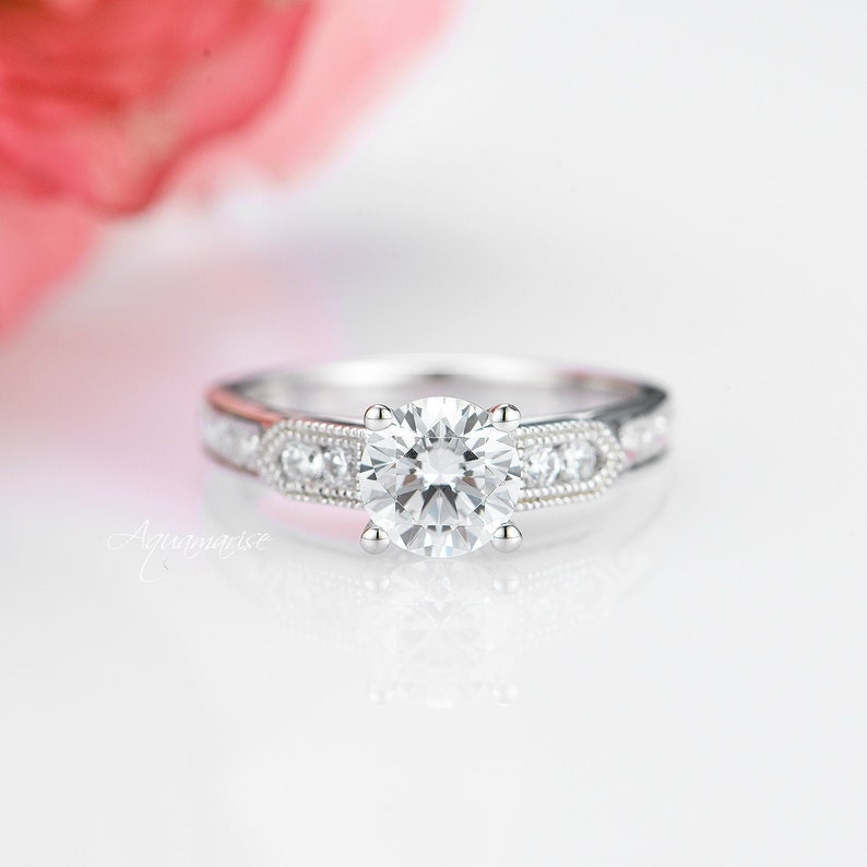 14K Solid White Gold Moissanite Ring Diamond Engagement Ring Etsy
