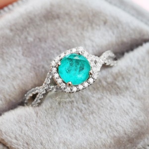 Neon Paraiba Tourmaline Ring- Sterling Silver Brazilian Paraiba Engagement Ring For Women- Promise Ring- Turquoise Color October Birthstone