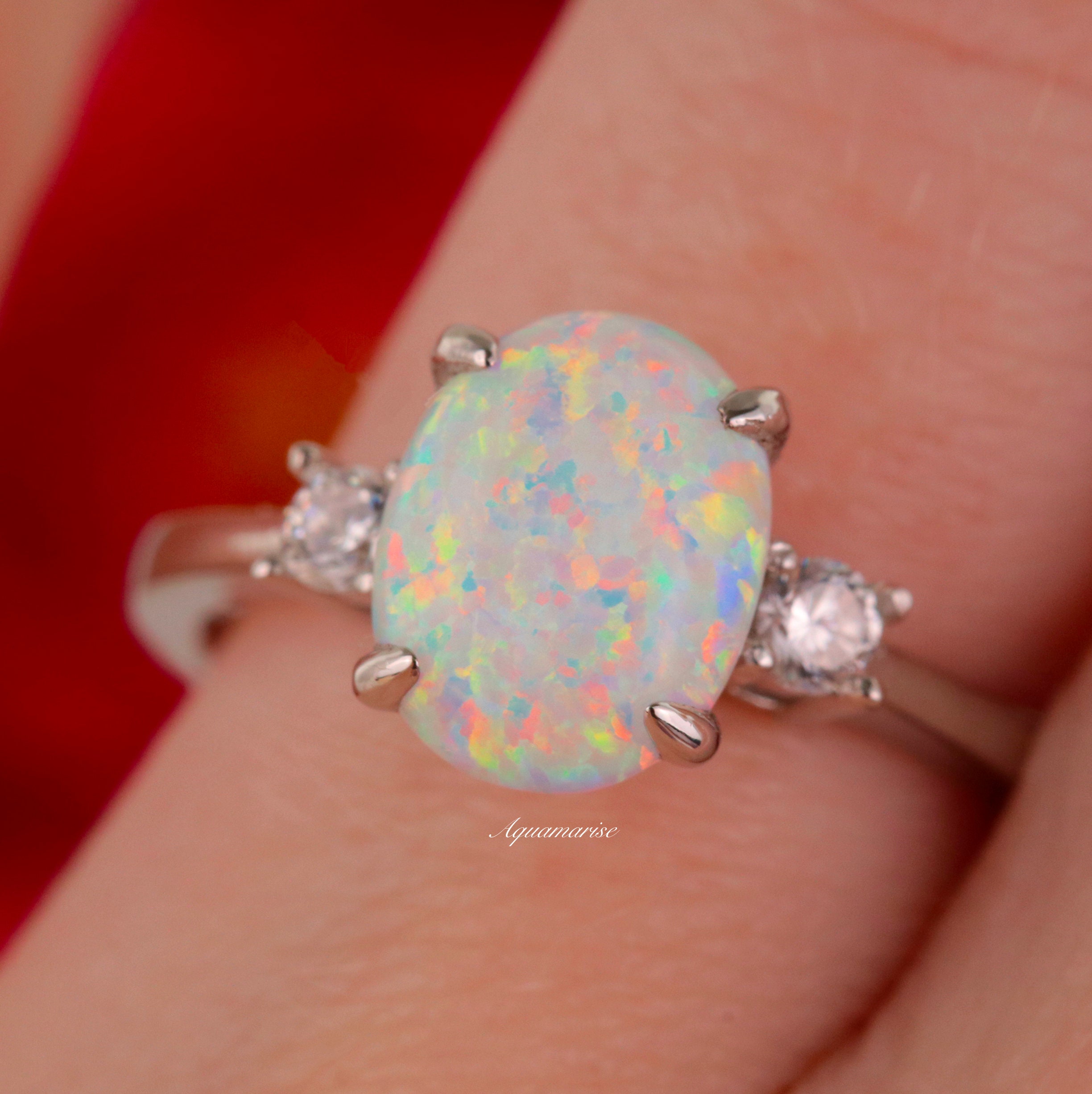 Oval Fire Opal Ring Sterling Silver Ring Opal Engagement Etsy