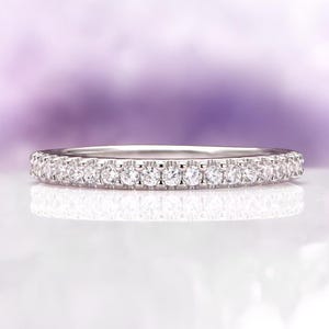 Sterling Silver Diamond Wedding Band- 2MM Half Eternity Ring-  Matching Wedding Band – Delicate Minimalist Stacking Anniversary Ring for Her