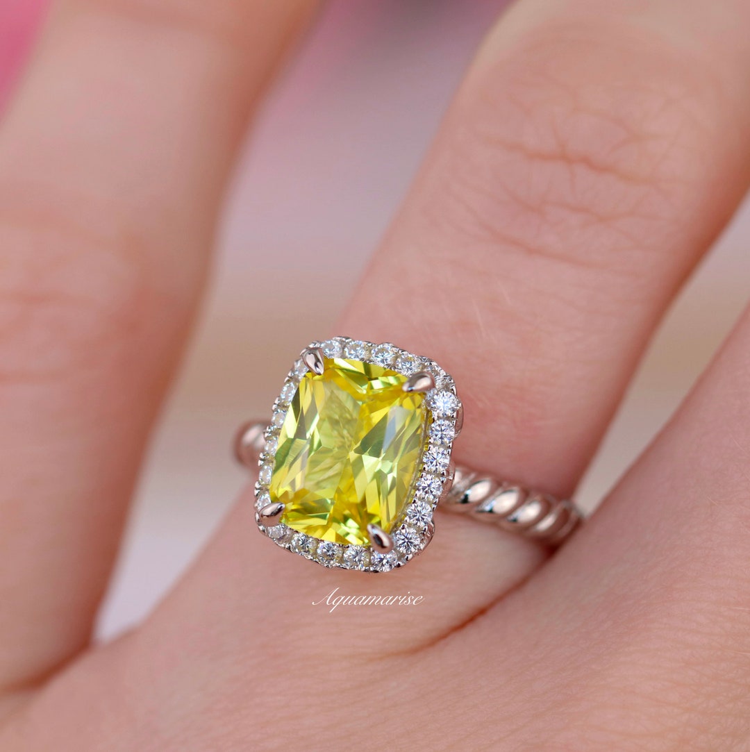 Lemon Yellow Sapphire Ring- Sterling Silver Engagement Ring for Women ...
