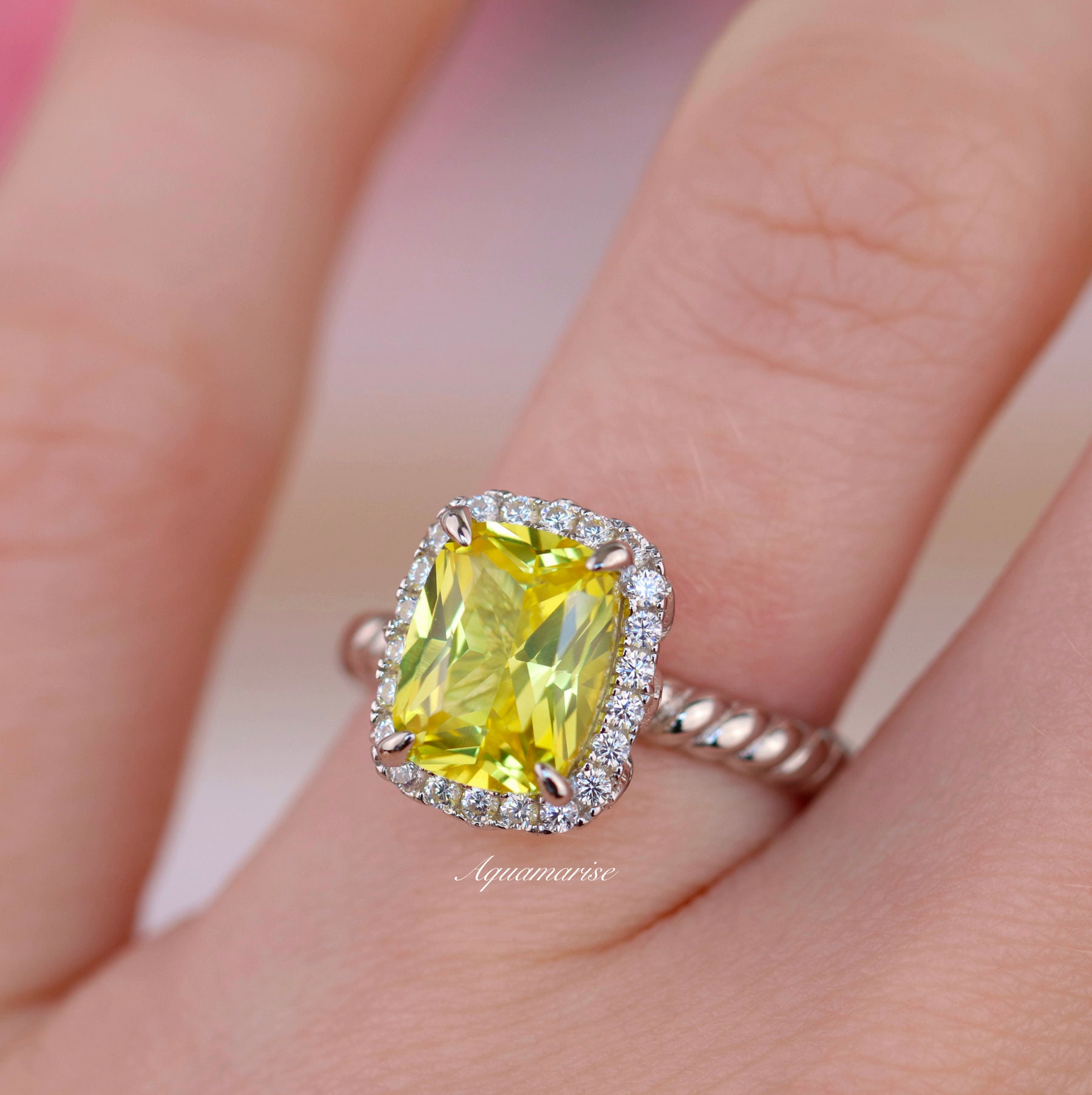 Lemon Yellow Sapphire Ring Sterling Silver Engagement Ring - Norway