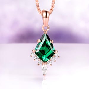 Skye Kite Emerald Necklace in 14K Rose Gold Vermeil- Unique Dainty Pendant Necklace- May Birthstone Jewelry- Anniversary Gift For Her