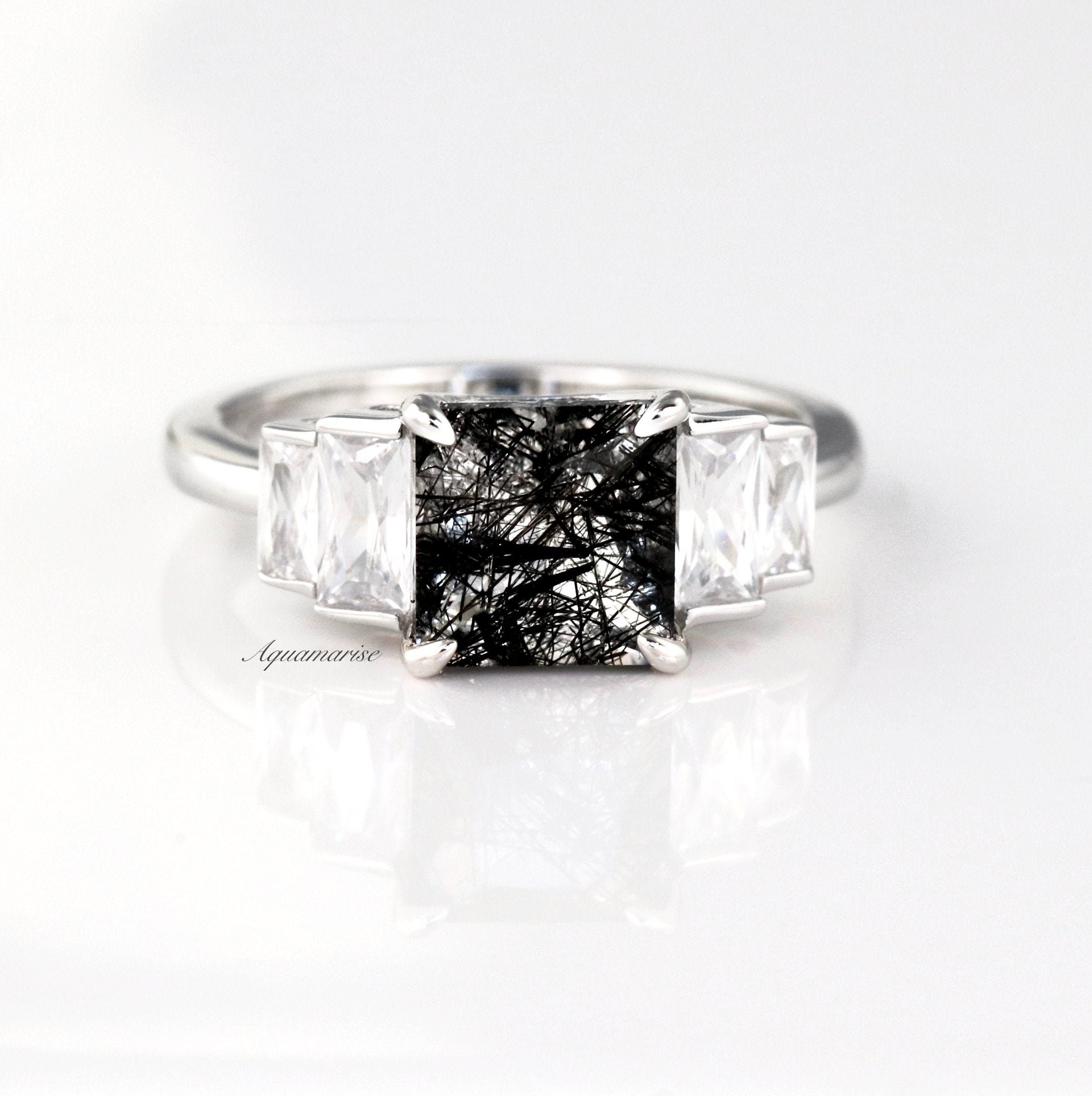 Ivy Black Rutilated Quartz Ring Sterling Silver Ring Natural Etsy
