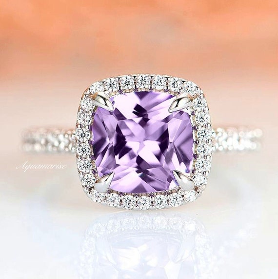 Sterling Silver Cushion Cut Amethyst and Diamond Ring Sterling Silver Cushion Cut Amethyst and Diamond Ring