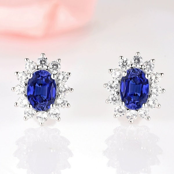 Blue Sapphire Earrings- Something Blue- Bridal Statement Earrings- Wedding Jewelry-Princess Diana Stud Earrings Art Deco Blue Bridal Jewelry