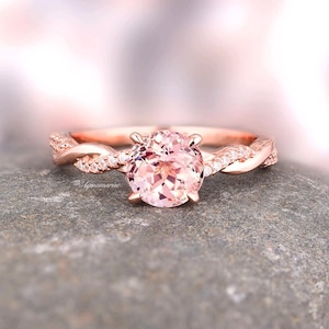 Blush Pink Morganite Ring in 14K Rose Gold Vermeil Twisted Vine Pink Engagement Ring For Women- Dainty Promise Ring Anniversary Gift For Her