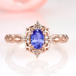 Vintage Tanzanite Ring- 14K Rose Gold Vermeil Engagement Ring For Women Promise Rings December Birthstone- Anniversary Birthday Gift For Her