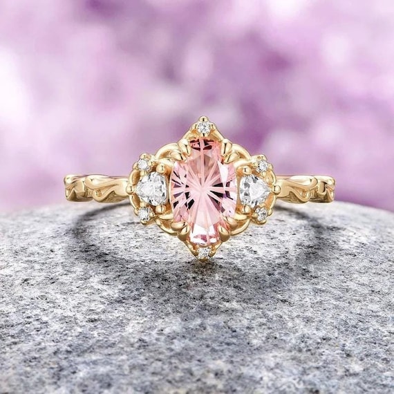 Esme Star Morganite Ring- 14K Yellow Gold Vermeil Pink Fairy Engagement Ring- Unique Promise Ring- Nature Inspired- Anniversary Gift For Her