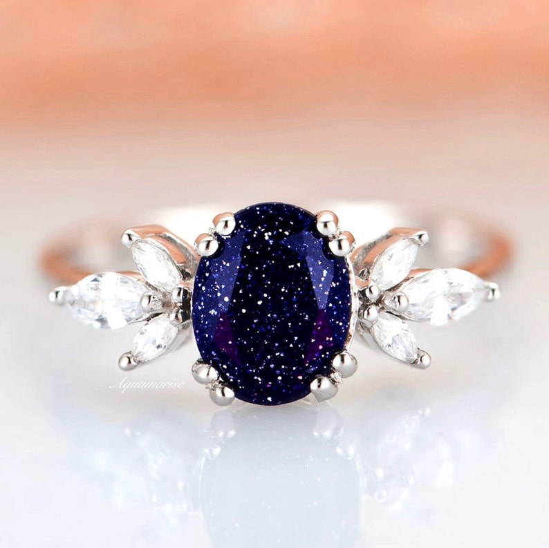 Eva Galaxy Sandstone Ring Blue Sandstone Engagement Ring - Etsy