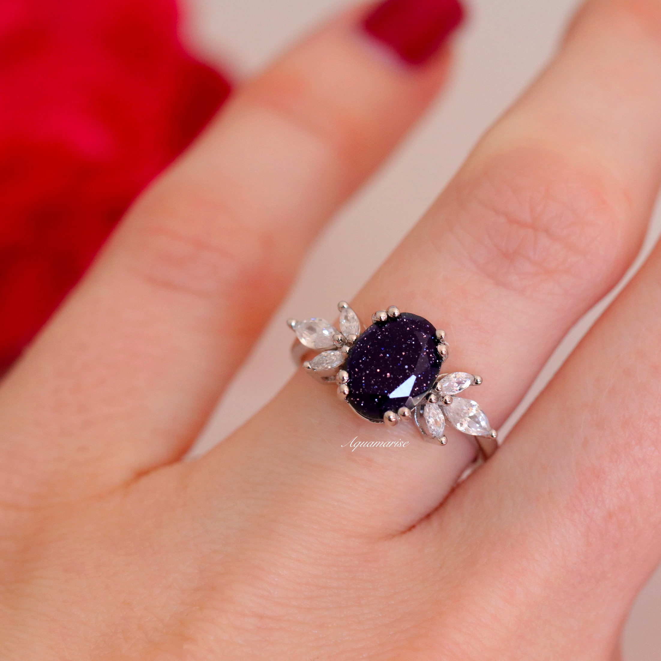 Eva Galaxy Sandstone Ring Blue Sandstone Engagement Ring - Etsy