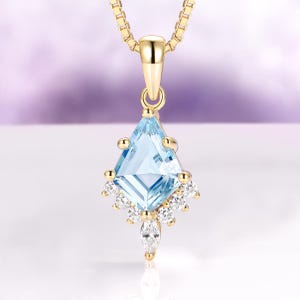 Skye Kite™ Aquamarine Necklace in 14K Yellow Gold Vermeil- March Birthstone- Anniversary Birthday Gift Idea For Her Unique Kite Cut Necklace
