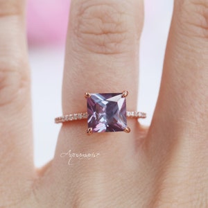 Princess Cut Alexandrite Ring 14K Rose Gold Vermeil Gemstone Engagement Ring For Women Promise Ring June Birthstone Anniversary Gift For Her image 4