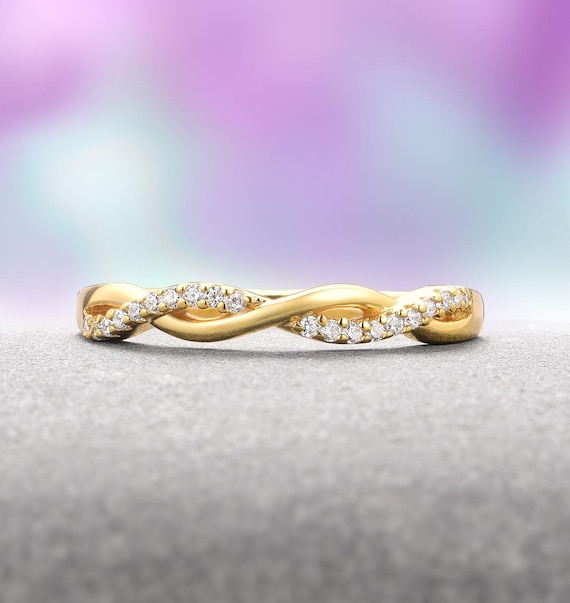 Petite Twisted Vine Diamond Wedding Band in 14K Solid Yellow Gold