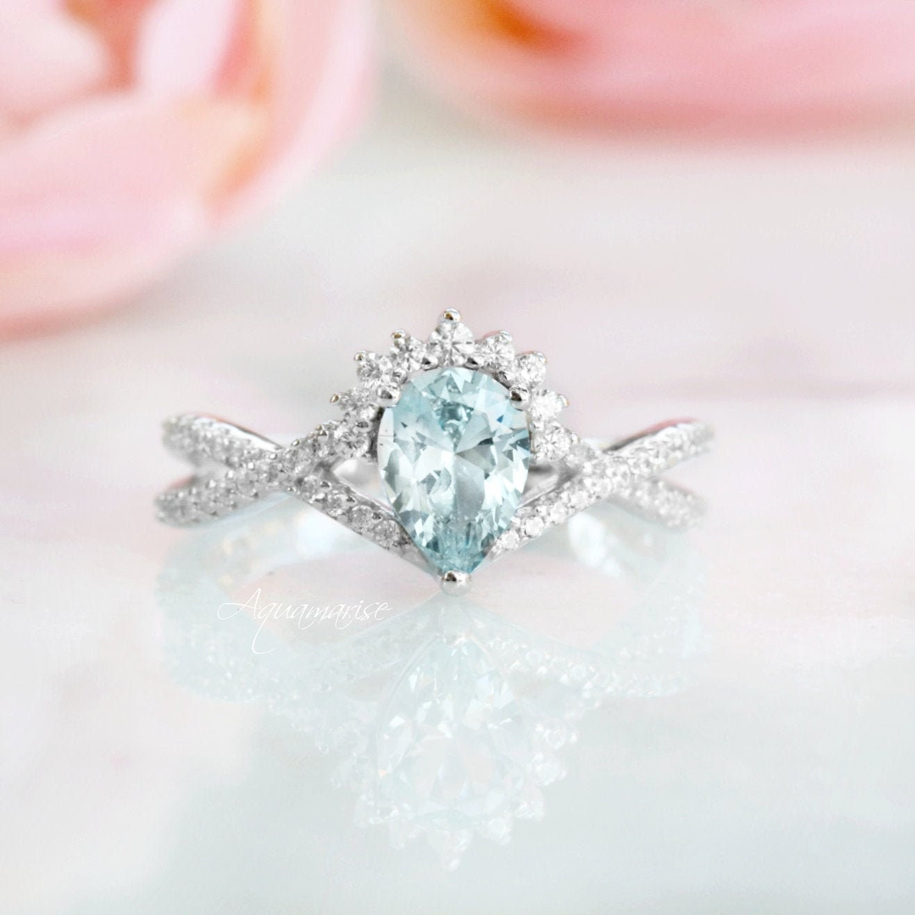 Aquamarine online teardrop ring