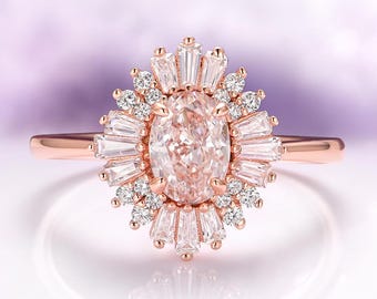 Bague morganite Victoria en or rose vermeil 14 carats - bague de fiançailles ou de promesse non traditionnelle Art déco - cadeau d'anniversaire de bague vintage pour elle