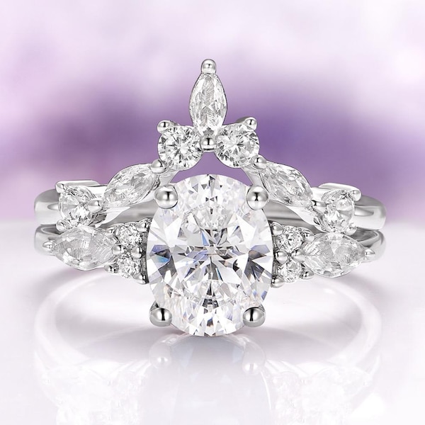 Anillo nupcial de zafiro blanco en plata de ley 925. Anillo de compromiso de diamante único. Anillo de promesa ovalado. Piedra natal de septiembre. Regalo para ella.
