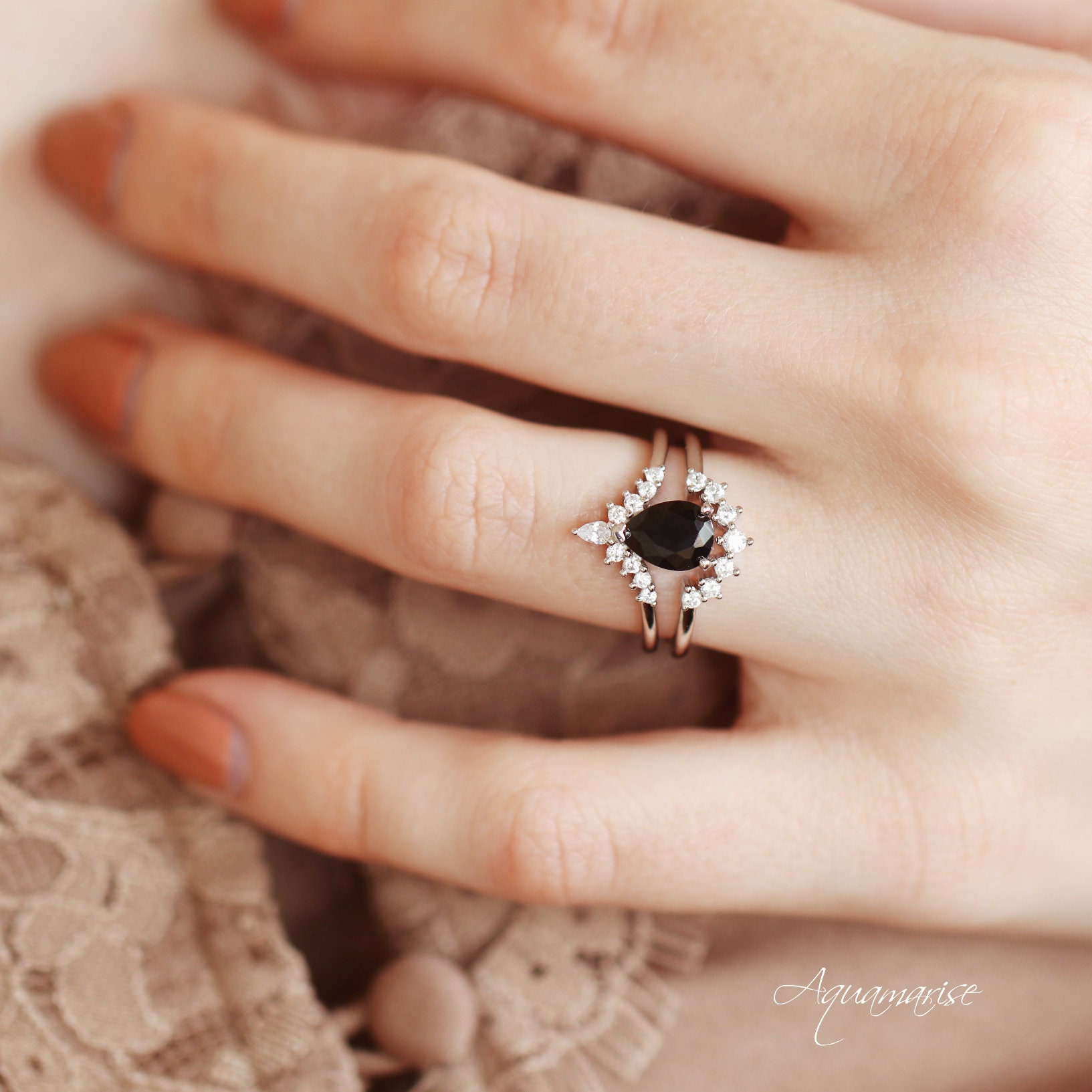Dainty Marquise Cut Black Spinel Gemstones Jewelry Gift Silver Ring Size 6 7 8 9 Dainty Marquise Cut Black Spinel Gemstones Jewelry Gift Silver Ring Size 6 7 8 9