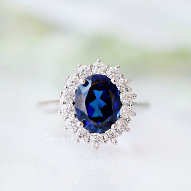 Art Deco Sapphire Ring- Sterling Silver Ring- Vintage Genuine Sapphire Engagement Promise Ring-Princess Diana Ring-  September Birthstone 