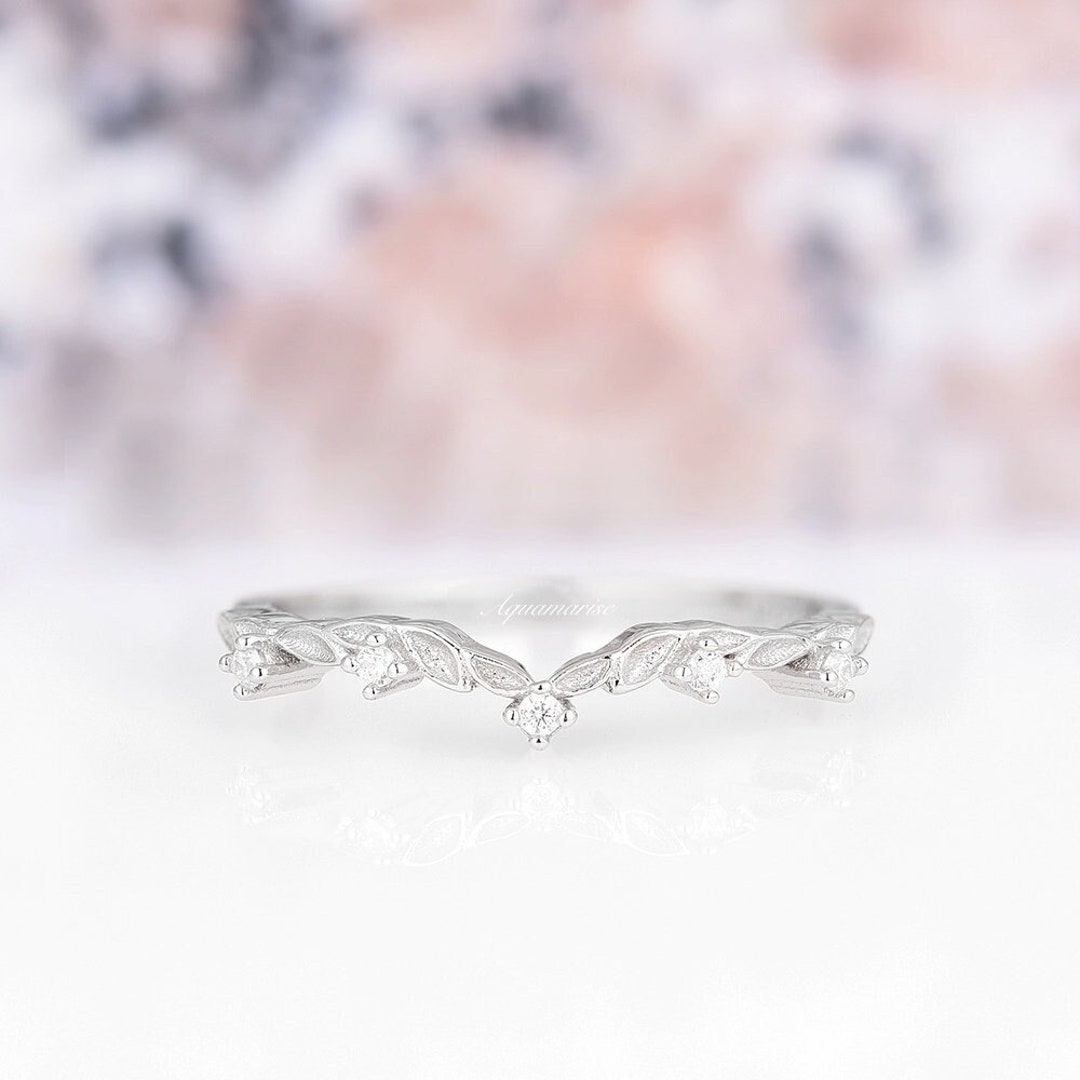 Filigree Leaf Diamond Wedding Band for Woman- 925 Sterling Silver ...