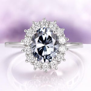 Gray Diamond Ring in 925 Sterling Silver- Unique Princess Diana Simulated Diamond Engagement Ring- Promise Ring Anniversary Gift For Her