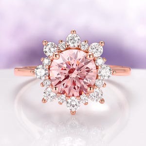 Snowflake Morganite Ring - 14K Rose Gold Vermeil Engagement Ring For Women Promise Ring- Peachy Pink Anniversary Birthday Gift For Her