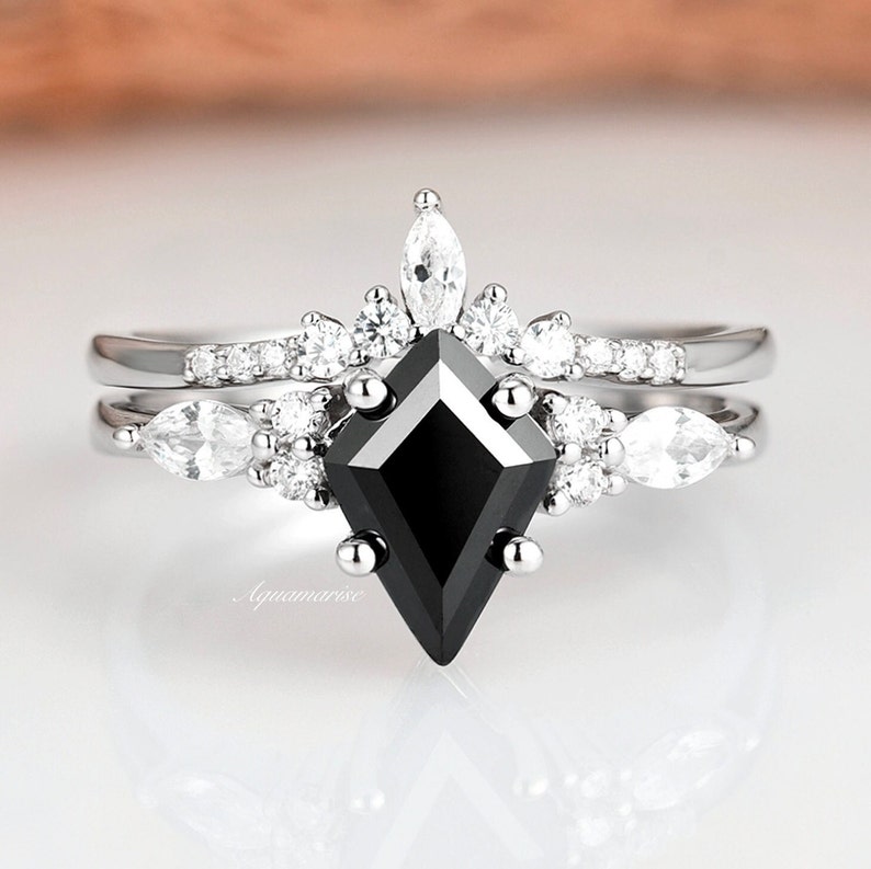 Skye Black Diamond Ring Set Sterling Silver Ring Set Kite image 1