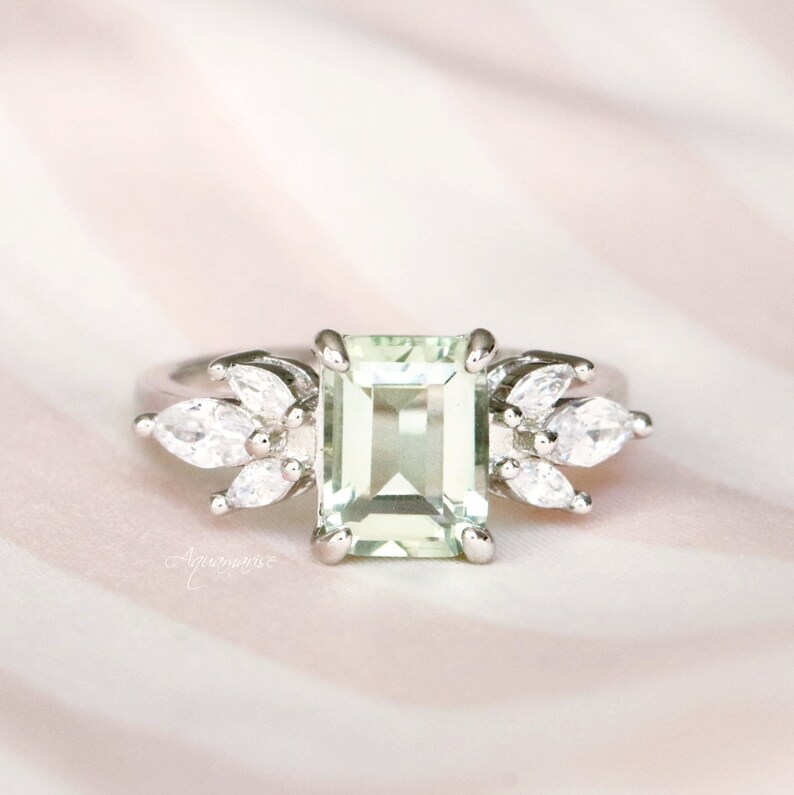 February Birthstone Sterling Silver Ring Eva Natural Green Amethyst Ring Anniversary Gift For Her Promise Ring Amethyst Engagement Ring