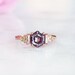 Hexagon Alexandrite Ring- 14K Rose Gold Vermeil Ring- Engagement Ring- Promise Ring- Color Changing Stone June Birthstone- Gift For Her