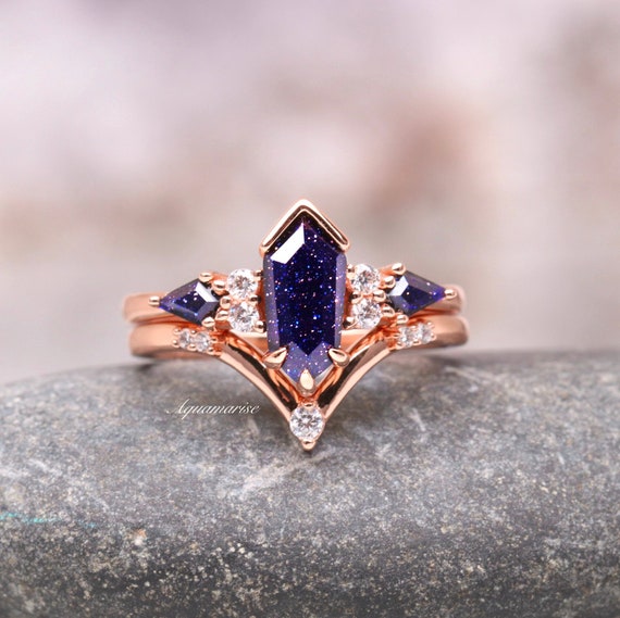 Coffin Kite Galaxy Sandstone Ring 14K Rose Gold Vermeil Unique Goldstone  Engagement Ring Set Unique Promise Ring for Her Orion Nebula Ring - Etsy