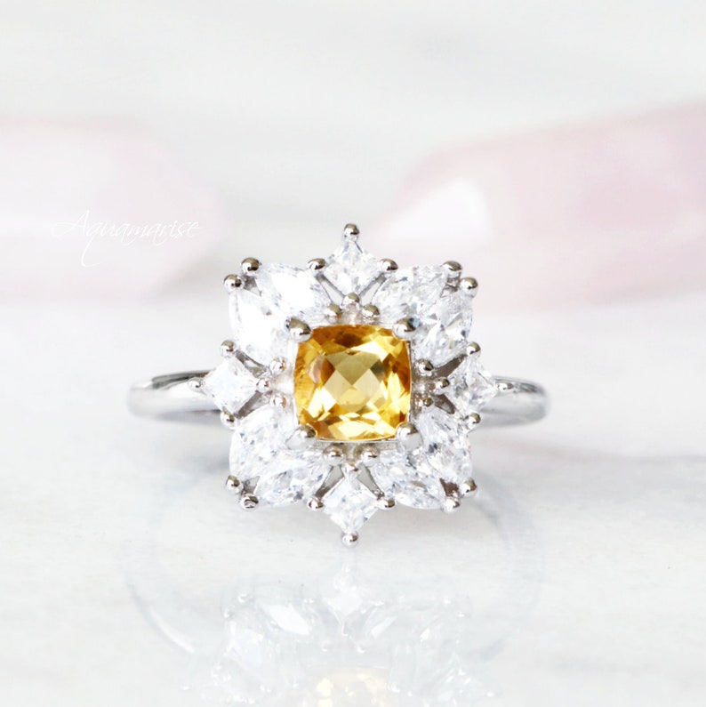 Gift ForHer Anniversary Birthday Gift Engagement Ring Promise Ring November Birthstone Sterling Silver Ring Floral Natural Citrine Ring