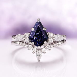 Skye Starry Night Ring Set in 925 Sterling Silver- Galaxy Sandstone Night Court Kite Engagement Ring Dainty Promise Ring Anniversary Gift