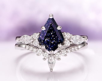 Sandstone Engagement Ring Set – Kite Cut, Sterling Silver, Simulated Diamonds