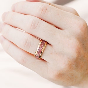 Morganite Mens Wedding Band Rose Gold Tungsten 8mm Crushed Pink Stone Inlay image 2
