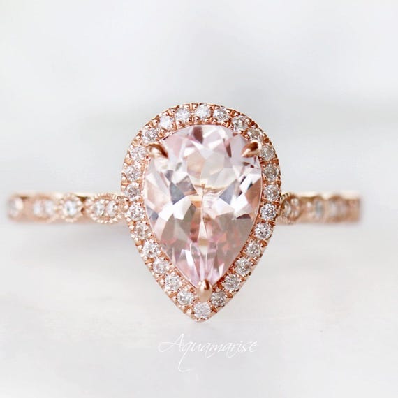 Buy 14K Solid Rose Gold Teardrop Morganite Ring- Engagement Ring