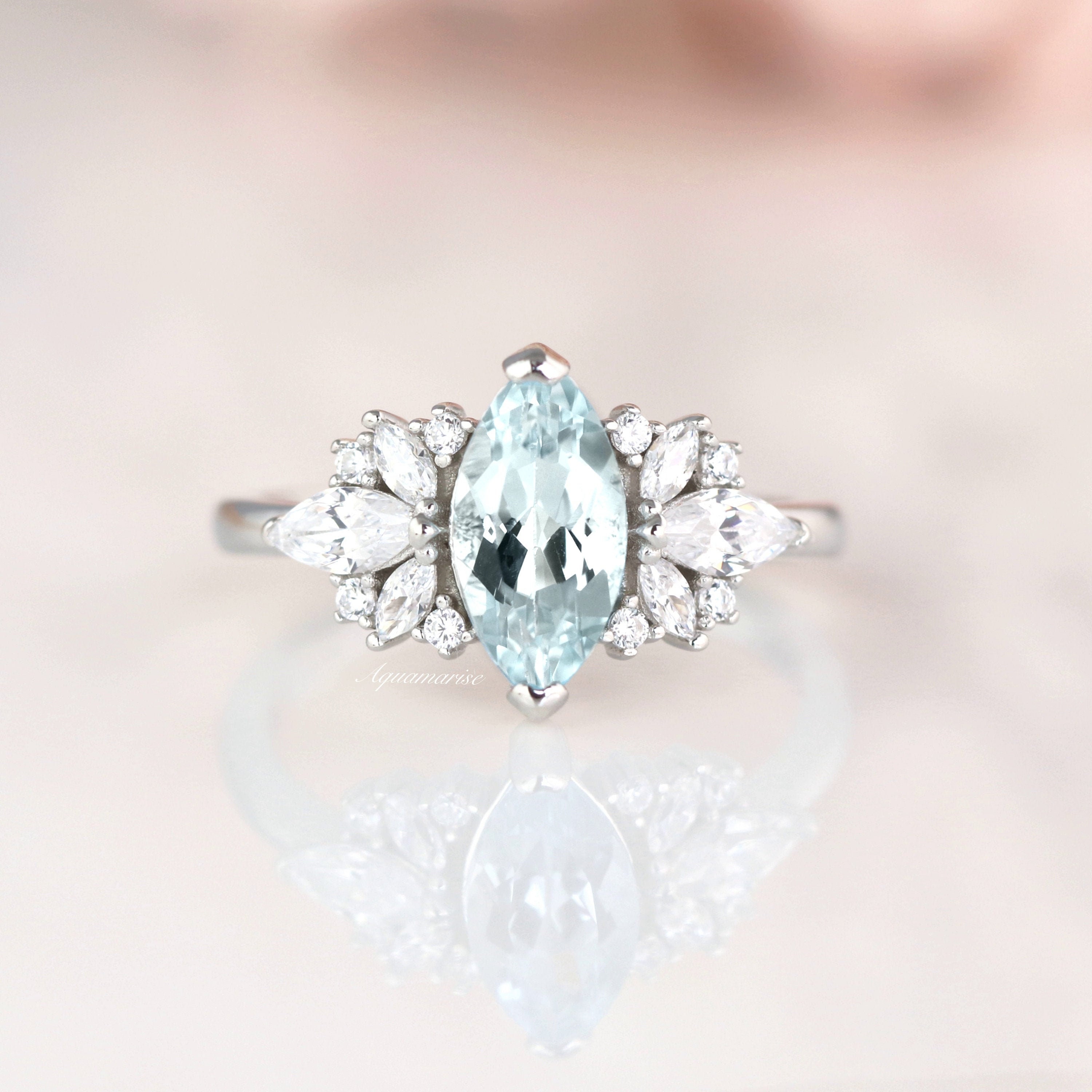 Simulated Aquamarine Marquise Solitaire Ring New .925 Sterling Silver Band Sizes 2-6 Simulated Aquamarine Marquise Solitaire Ring New .925 Sterling Silver Band Sizes 2-6