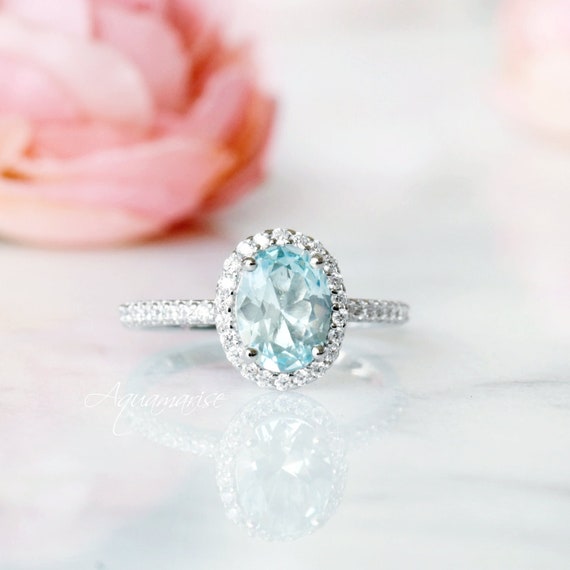 Ring Bomb Party Original Ring Created Aquamarine Halo Size 9 Rhodium plated