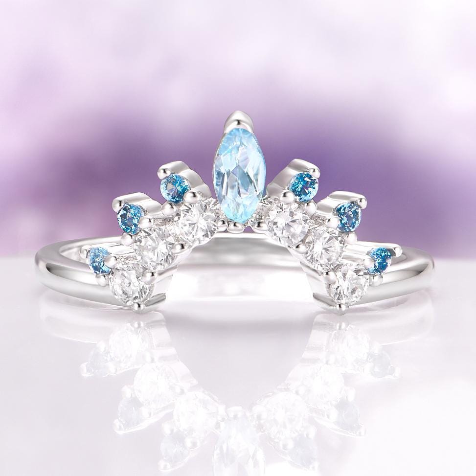 Aquamarine and Swiss Blue Topaz Wedding Band- 925 Sterling Silver