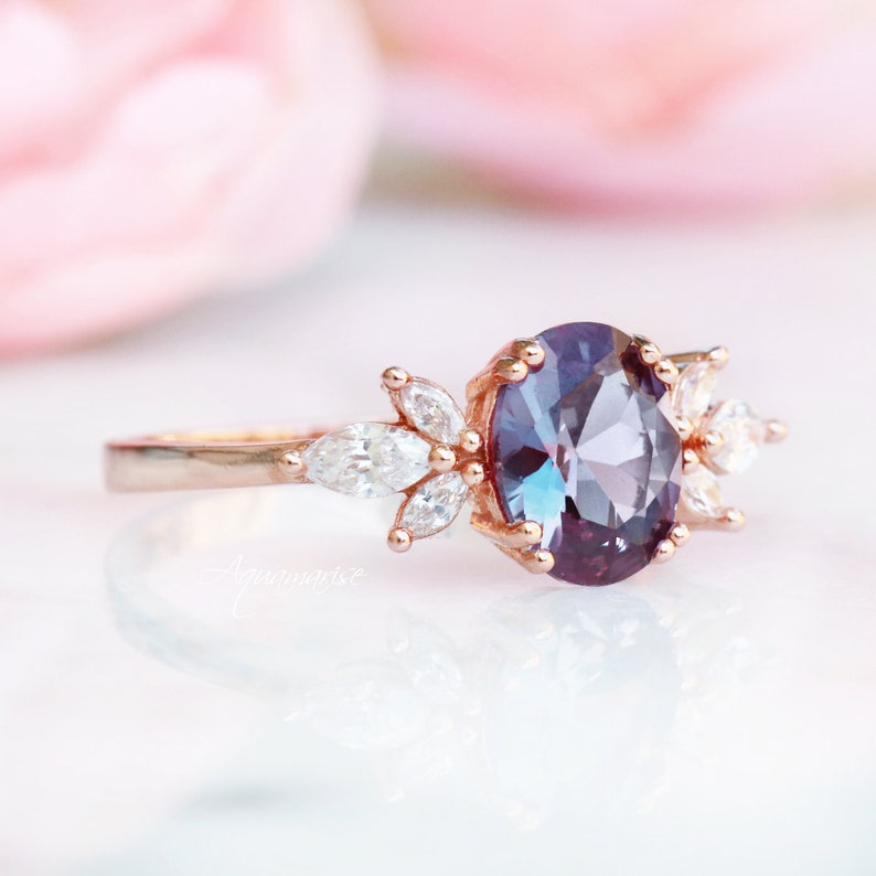 Eva Alexandrite Ring 14K Rose Gold Vermeil Ring Engagement Ring Promise Ring Color Changing Stone June Birthstone Anniversary Gift For Her image 6
