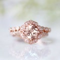 Art Deco Morganite Ring- 14k Rose Gold Vermeil Ring- Engagement Ring- Promise Ring- Vintage Inspired- Anniversary Birthday Gift For Her