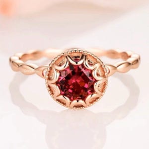 Vintage Ruby Engagement Ring For Women- Authentic Ruby Dainty Promise Ring - 14K Rose Gold Vermeil- July Birthstone Anniversary Gift For Her