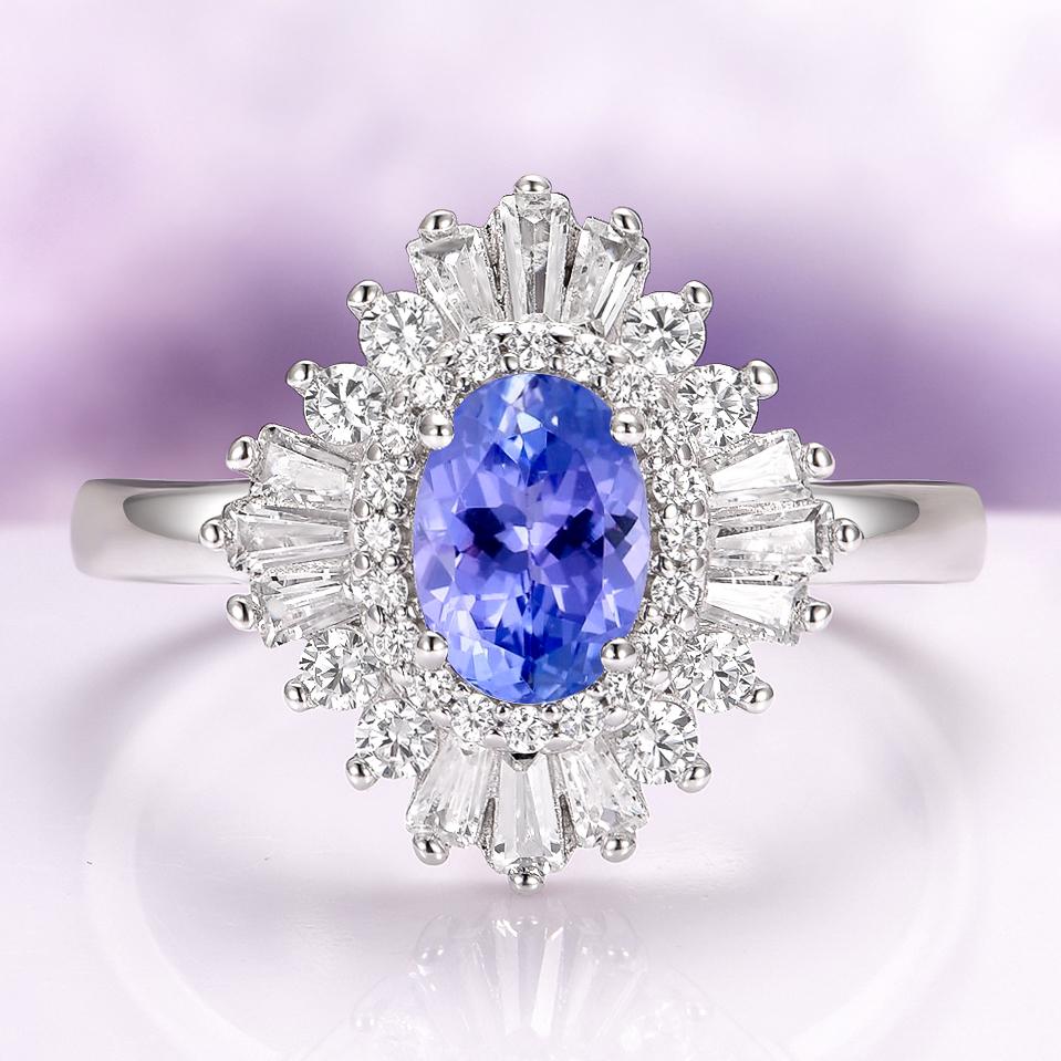 Art Deco Tanzanite Engagement Ring in 925 Sterling Silver- Oval Cut Vintage Promise Ring- Gatsby December Birthstone- Anniversary Gift